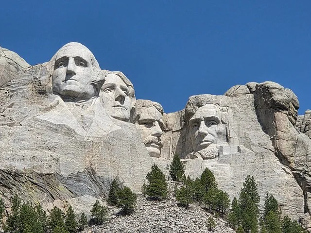 Close-up of the carved faces of Mount Rushmore National Memorial